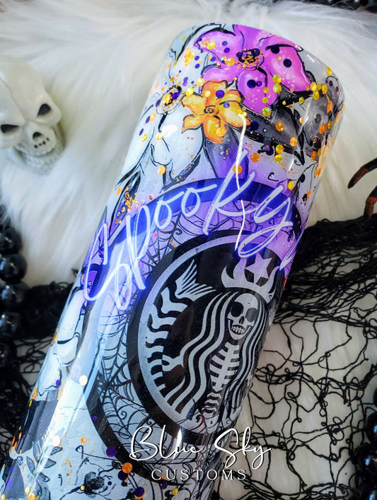 Spooky Vibes Purple & Orange Glitter Tumbler
