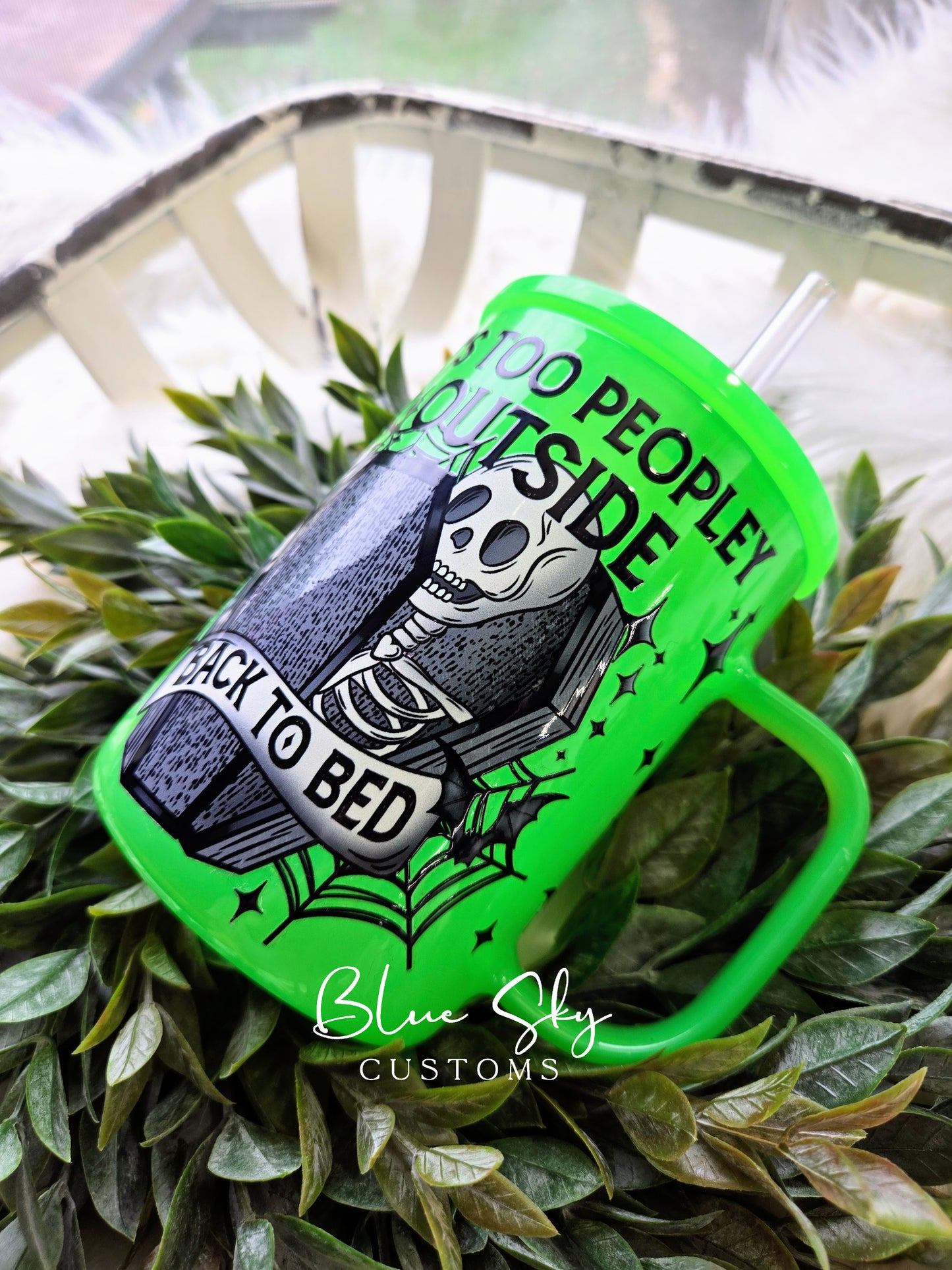 Too Peopley Outside Skelly - 17oz Neon Glass Mug