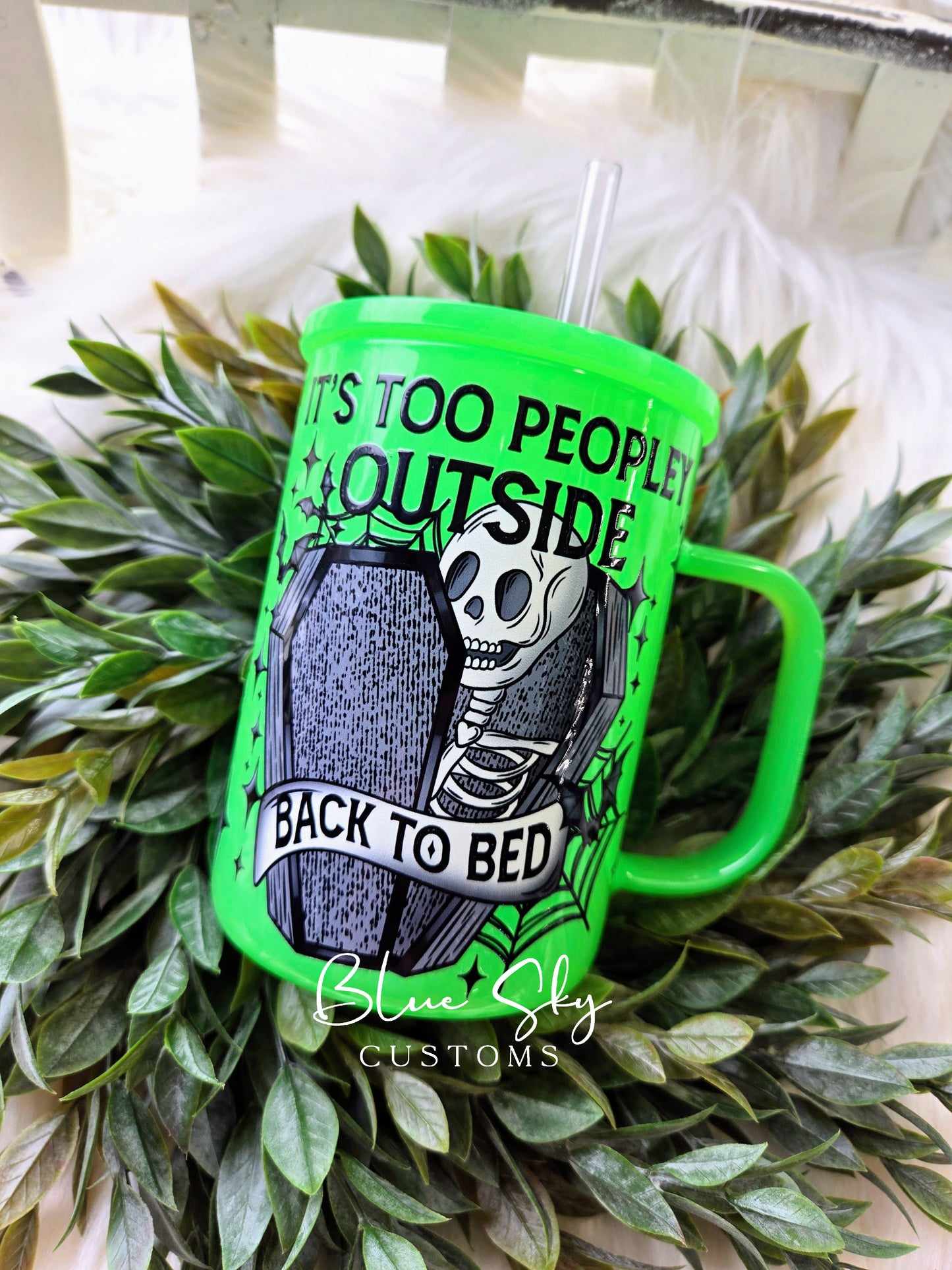 Too Peopley Outside Skelly - 17oz Neon Glass Mug