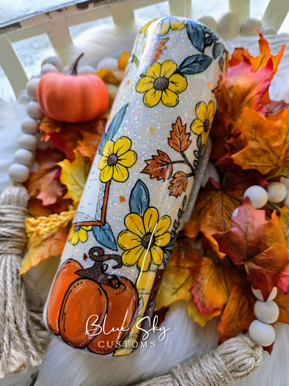 Fall Leaves & Books Please (Hand Painted) - 30oz Skinny Mug