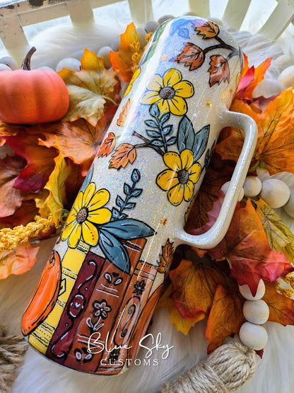 Fall Leaves & Books Please (Hand Painted) - 30oz Skinny Mug
