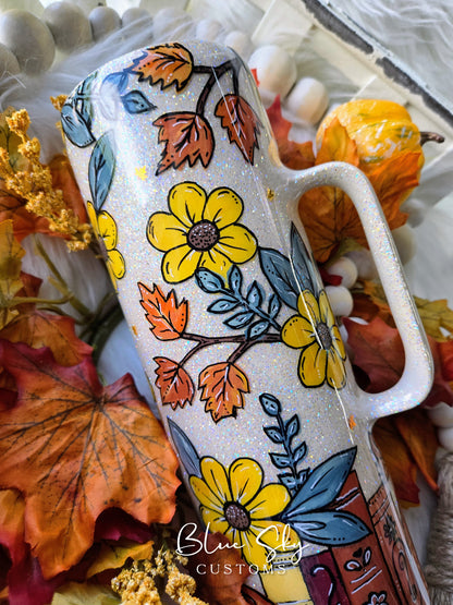 Fall Leaves & Books Please (Hand Painted) - 30oz Skinny Mug