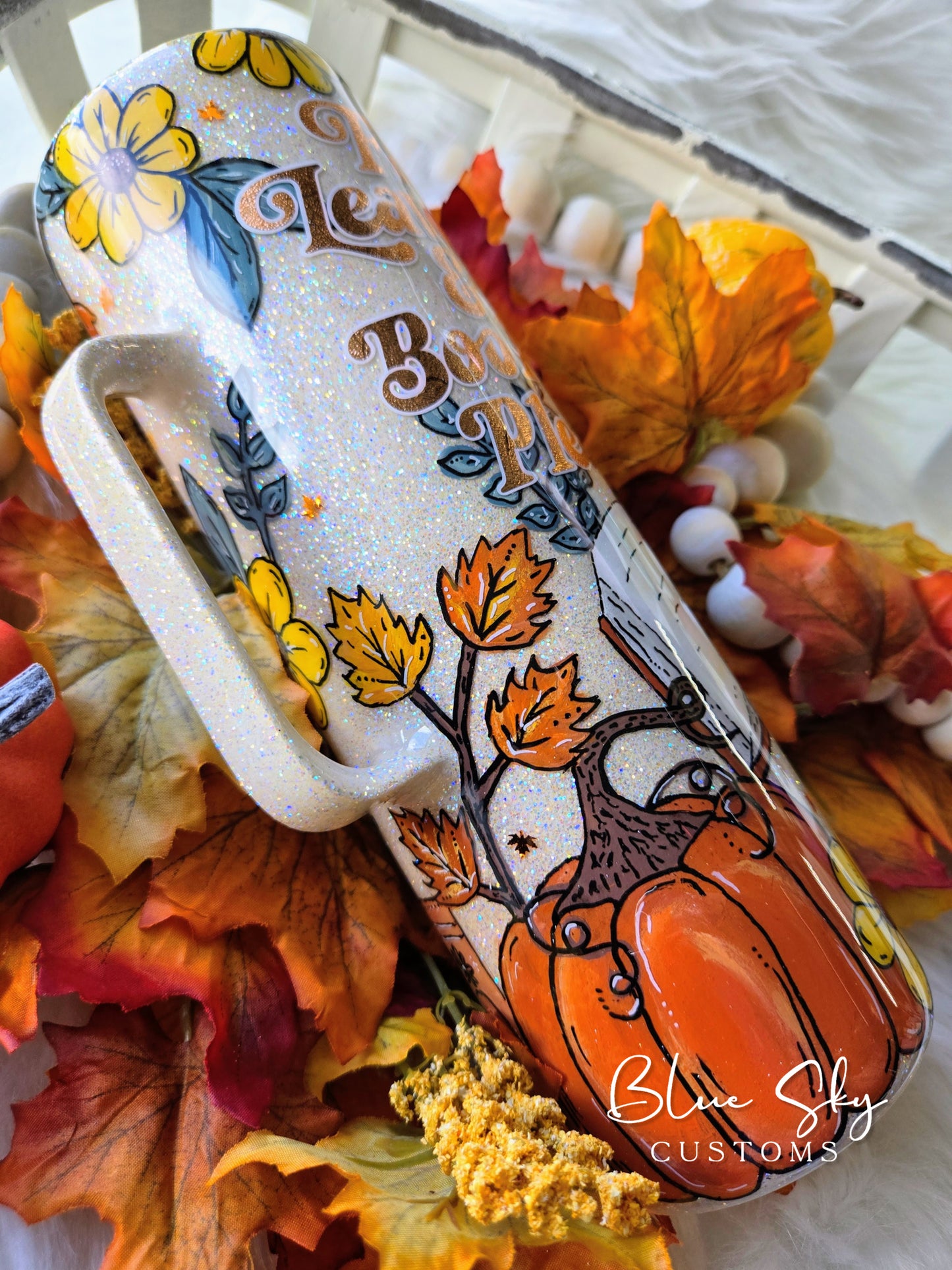 Fall Leaves & Books Please (Hand Painted) - 30oz Skinny Mug