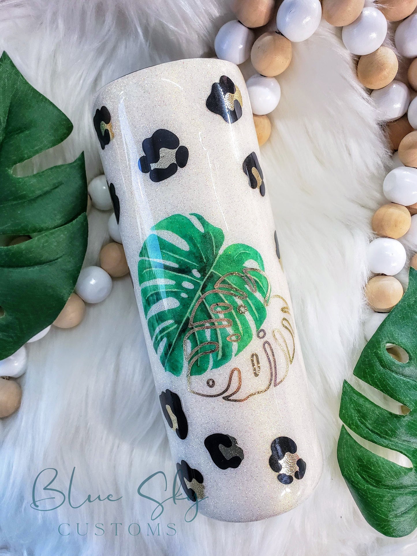 Monstera Leaf & Leopard Print Tumbler