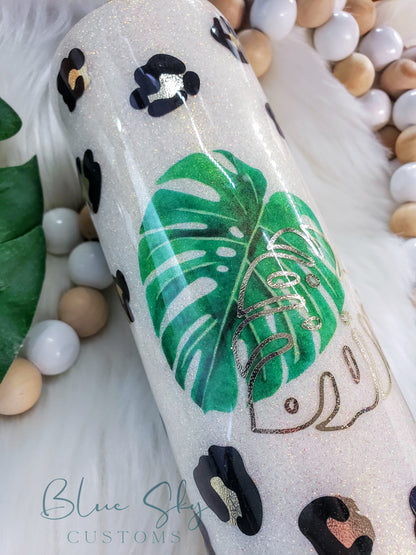 Monstera Leaf & Leopard Print Tumbler