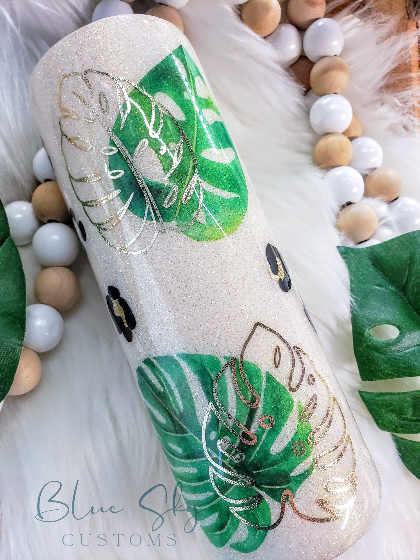 Monstera Leaf & Leopard Print Tumbler