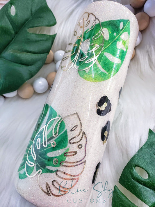 Monstera Leaf & Leopard Print Tumbler