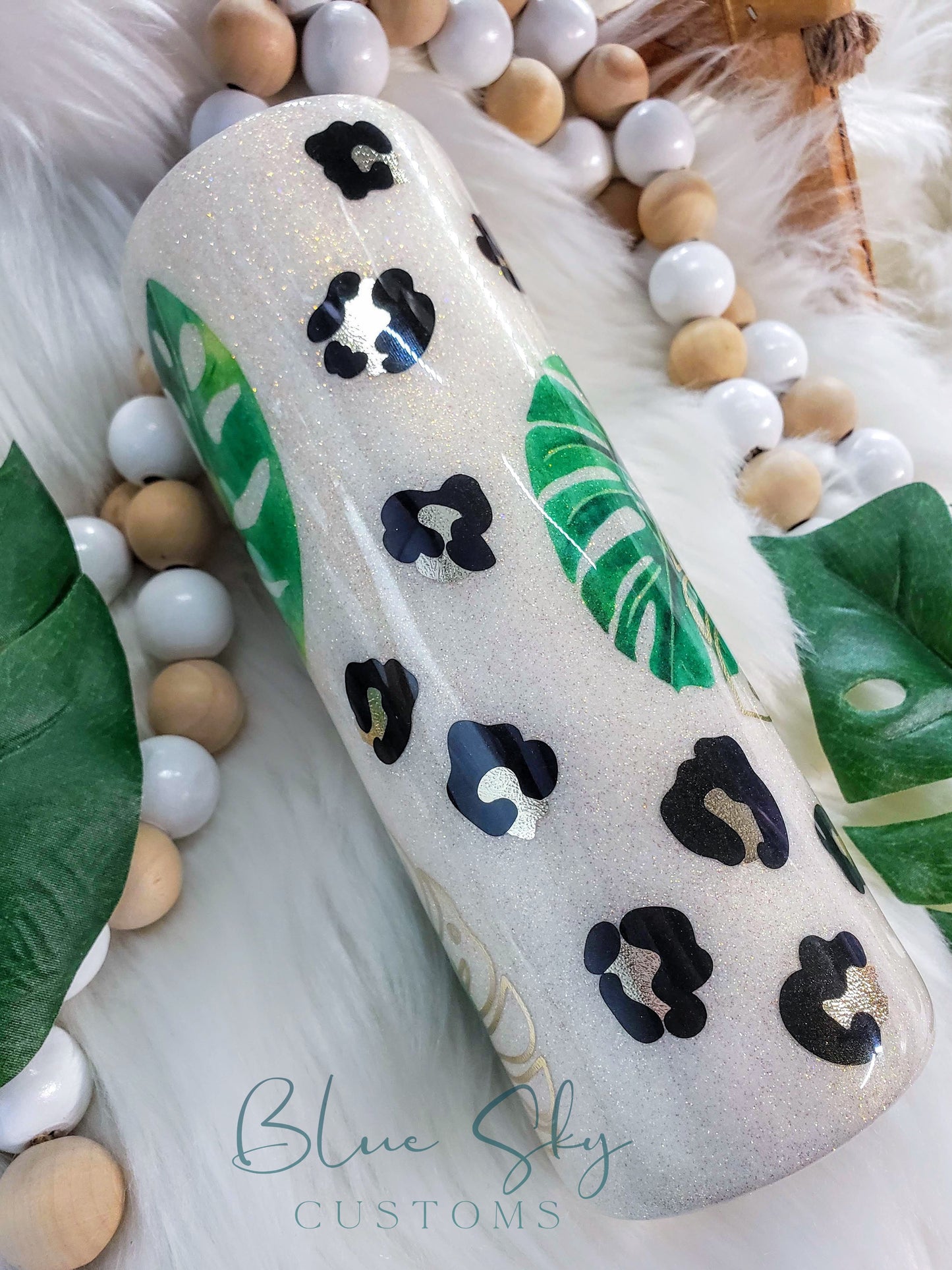 Monstera Leaf & Leopard Print Tumbler