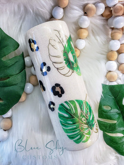 Monstera Leaf & Leopard Print Tumbler