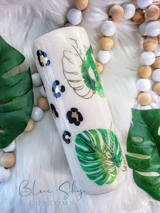 Monstera Leaf & Leopard Print Tumbler