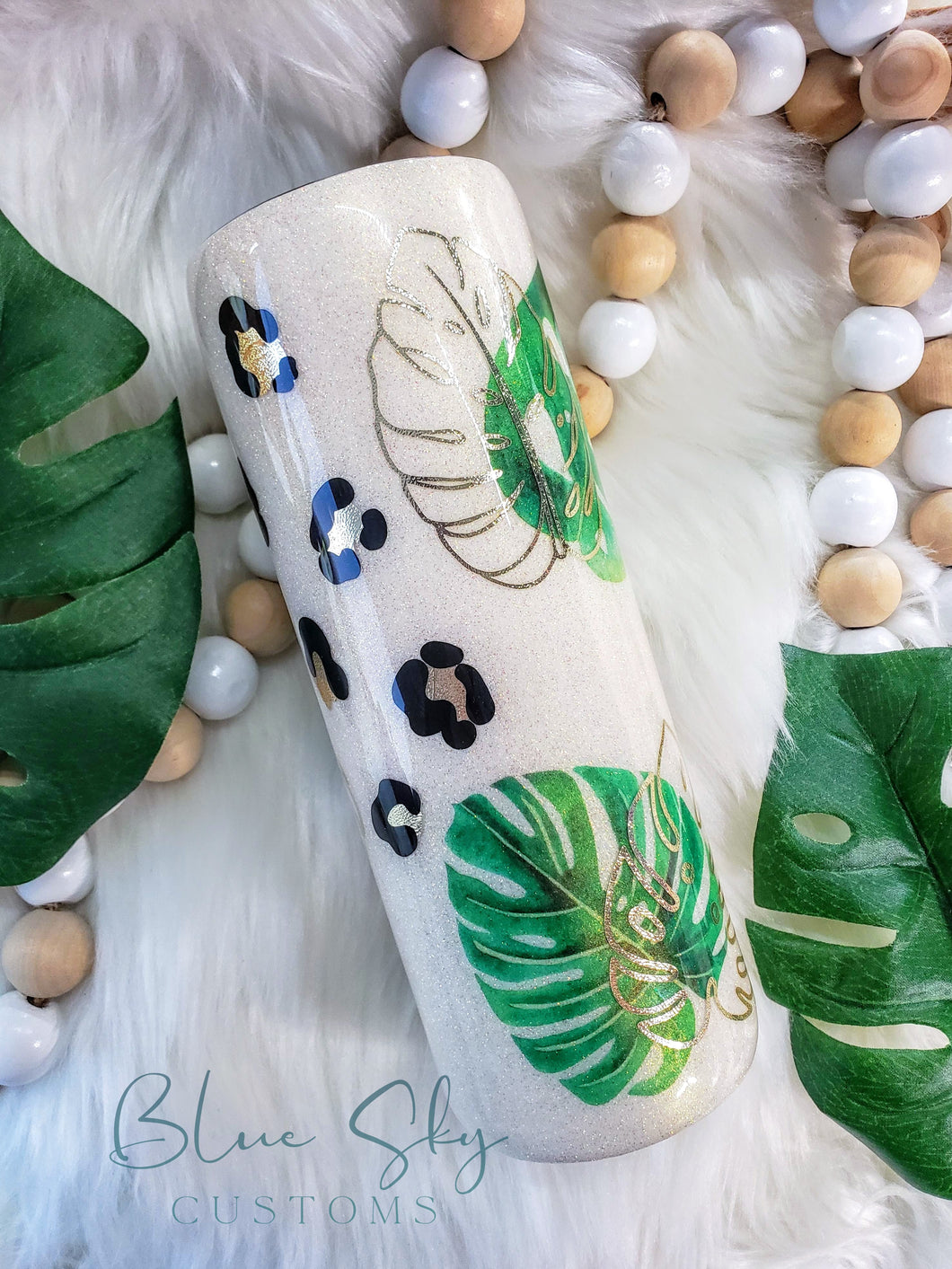 Monstera Leaf & Leopard Print Tumbler