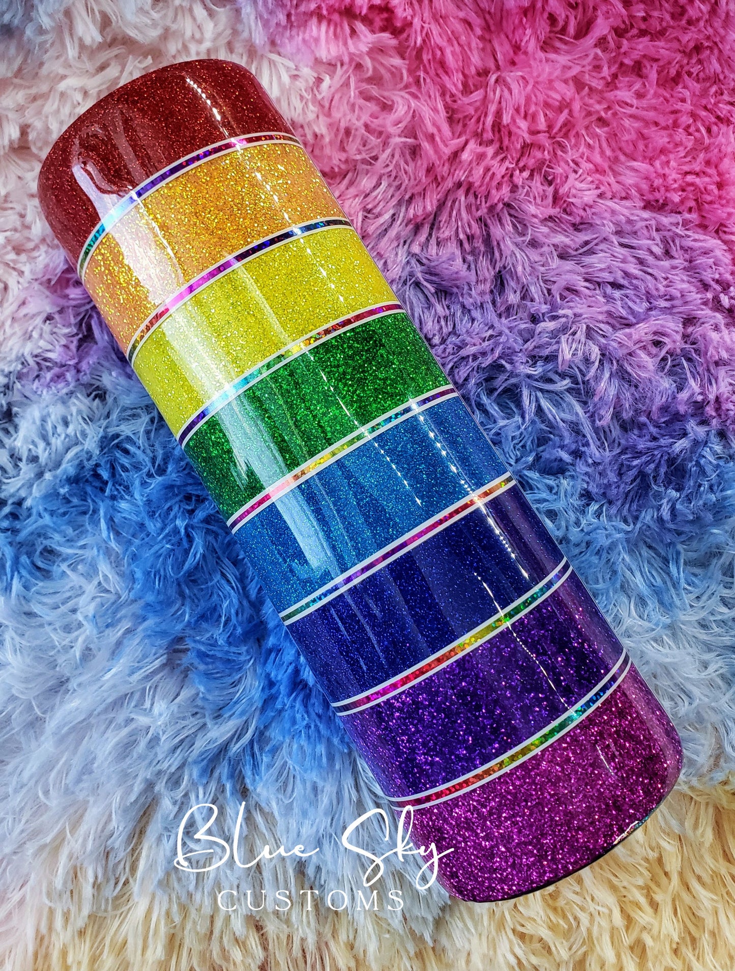 Rainbow Brite Striped Glitter Tumbler