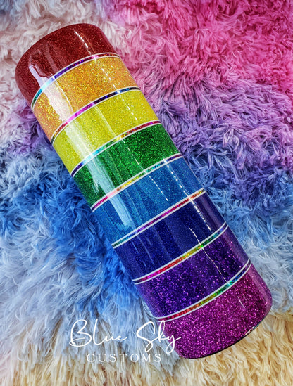 Rainbow Brite Striped Glitter Tumbler