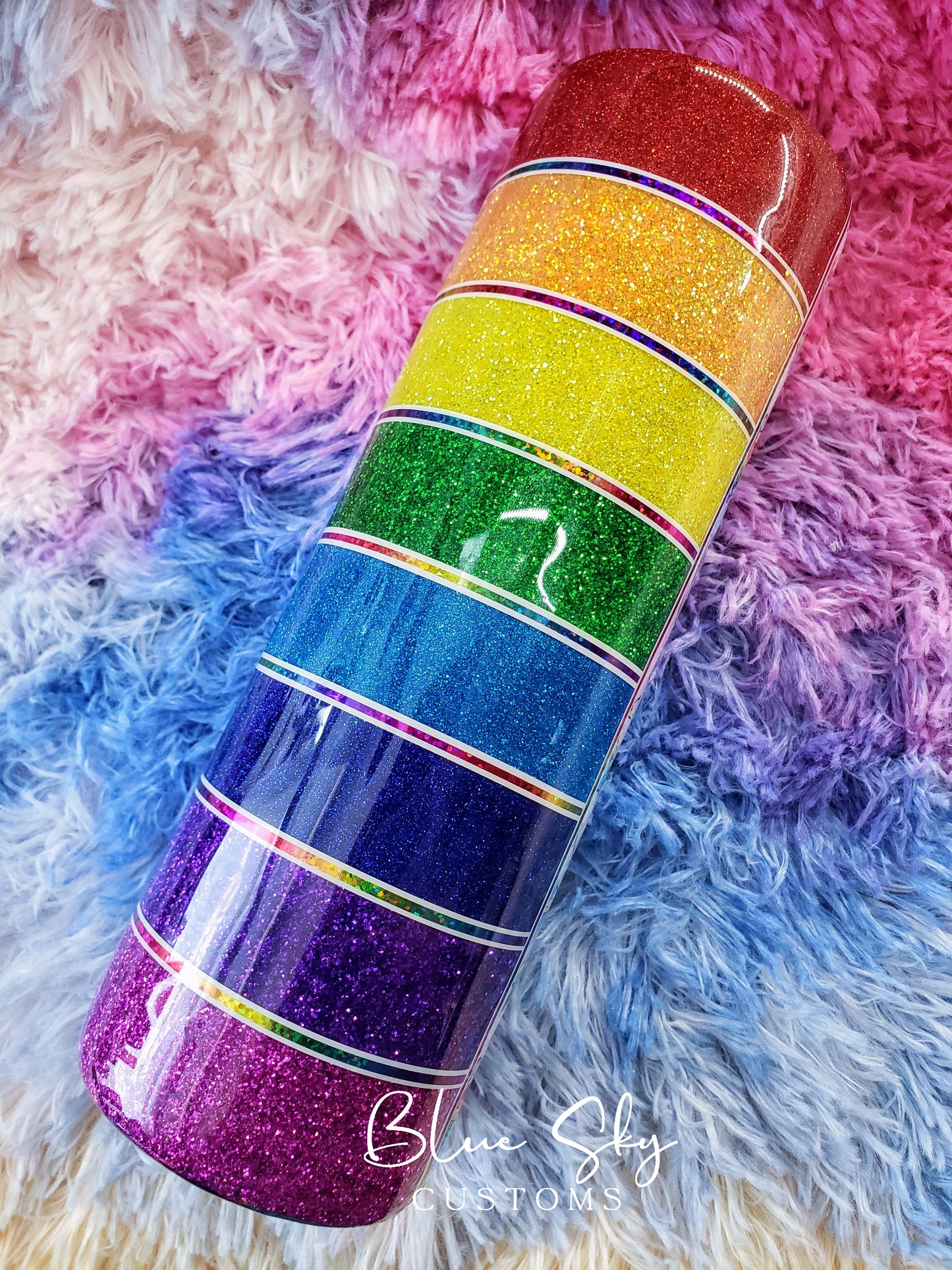 Rainbow Brite Striped Glitter Tumbler