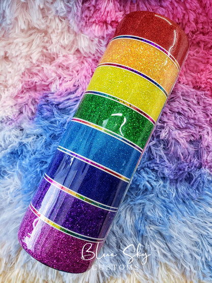 Rainbow Brite Striped Glitter Tumbler