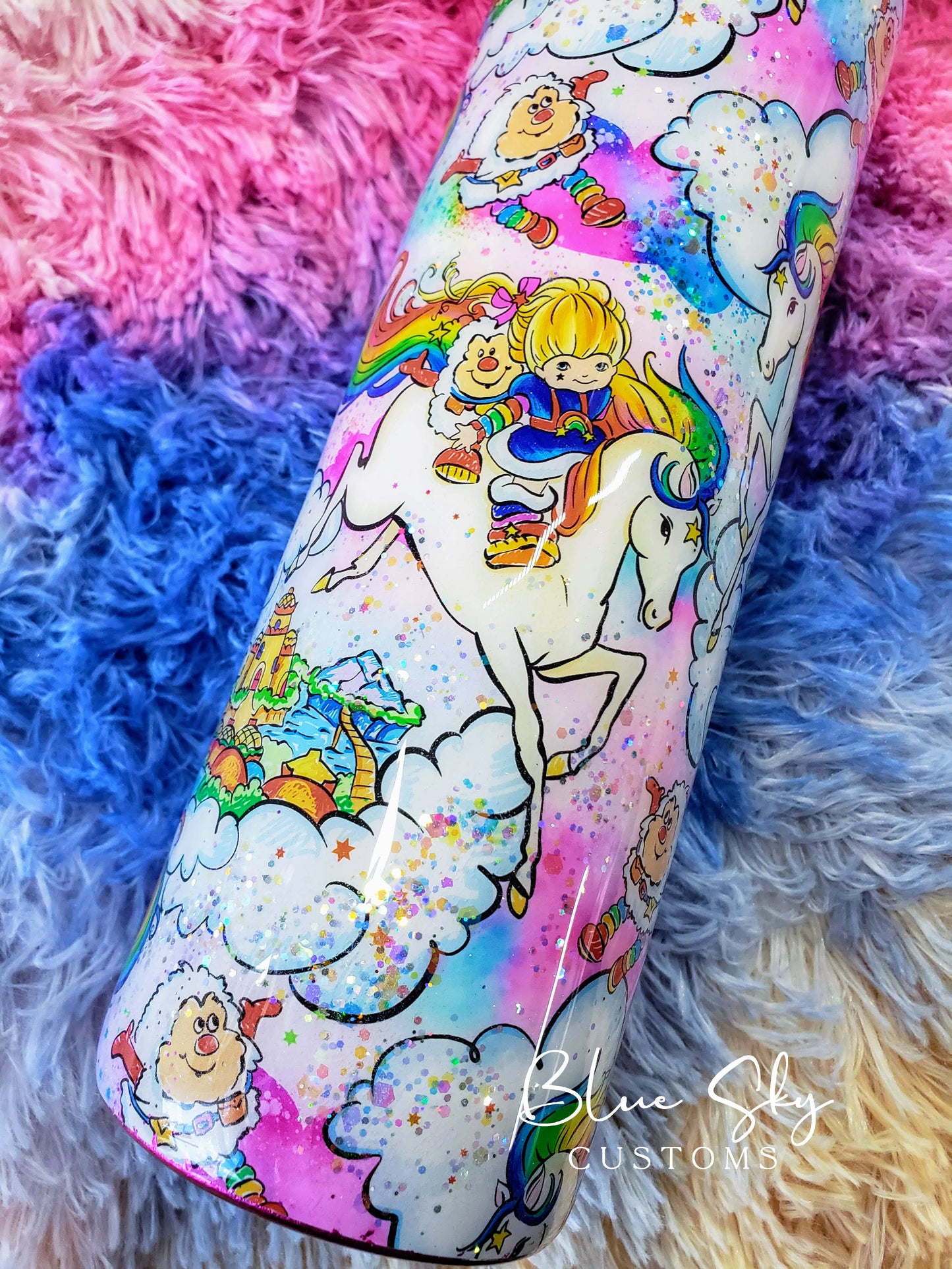Rainbow Brite Striped Glitter Tumbler