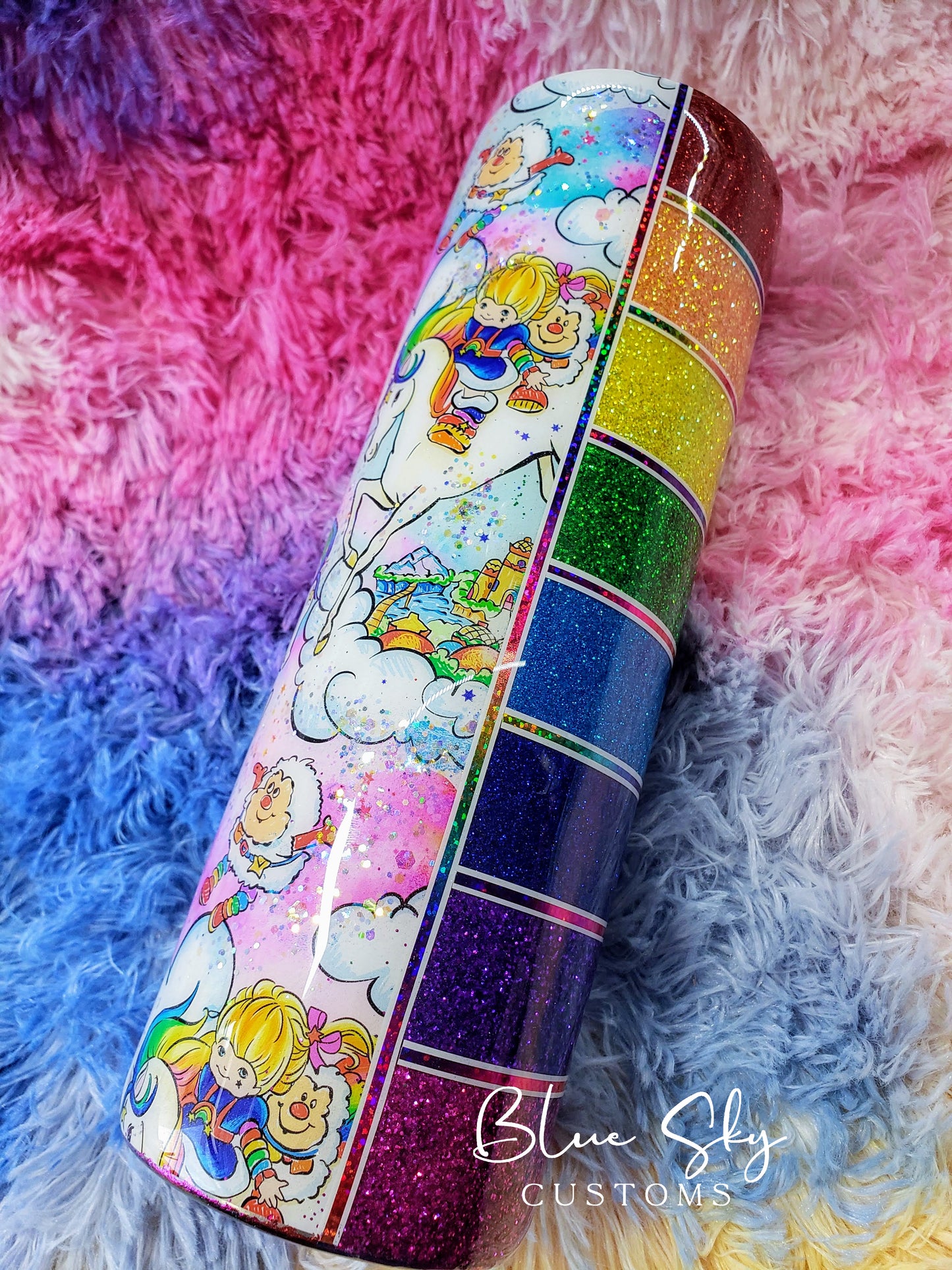 Rainbow Brite Striped Glitter Tumbler