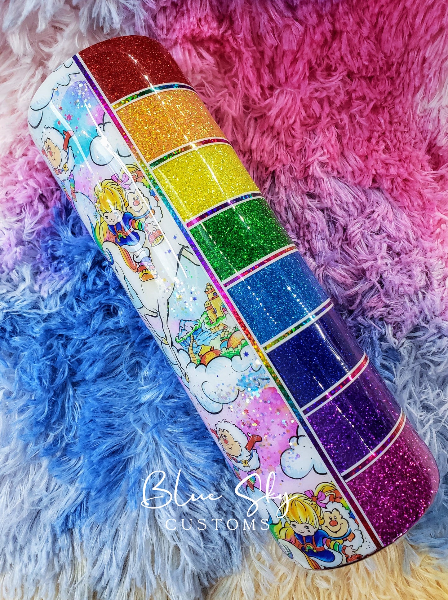 Rainbow Brite Striped Glitter Tumbler
