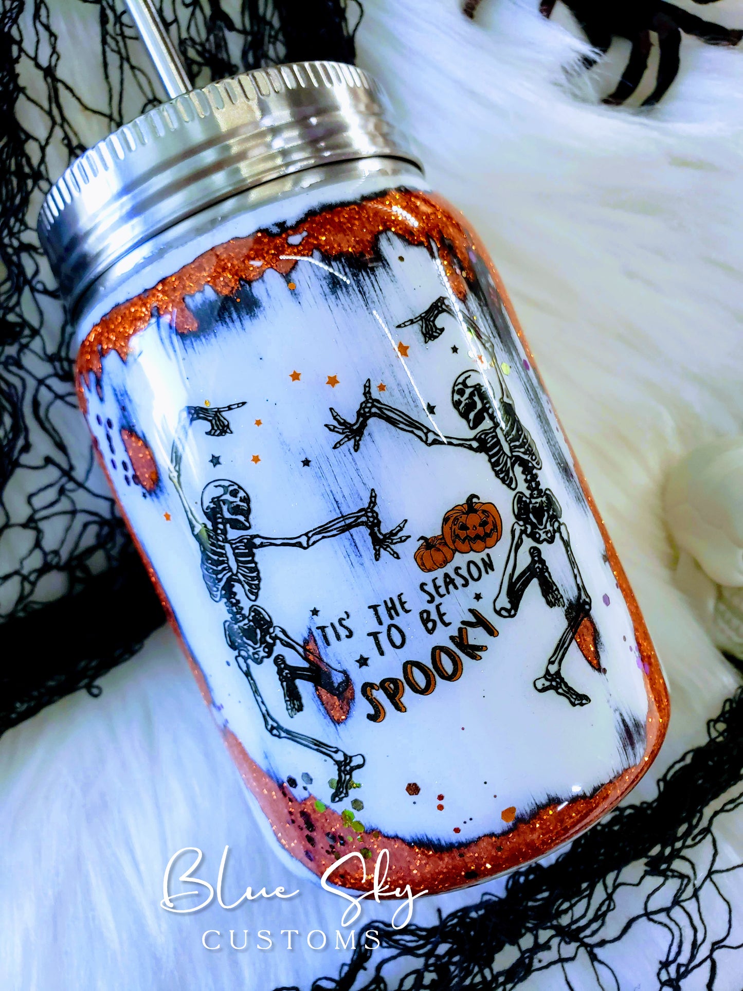Spooky Season Distressed Glitter Tumbler