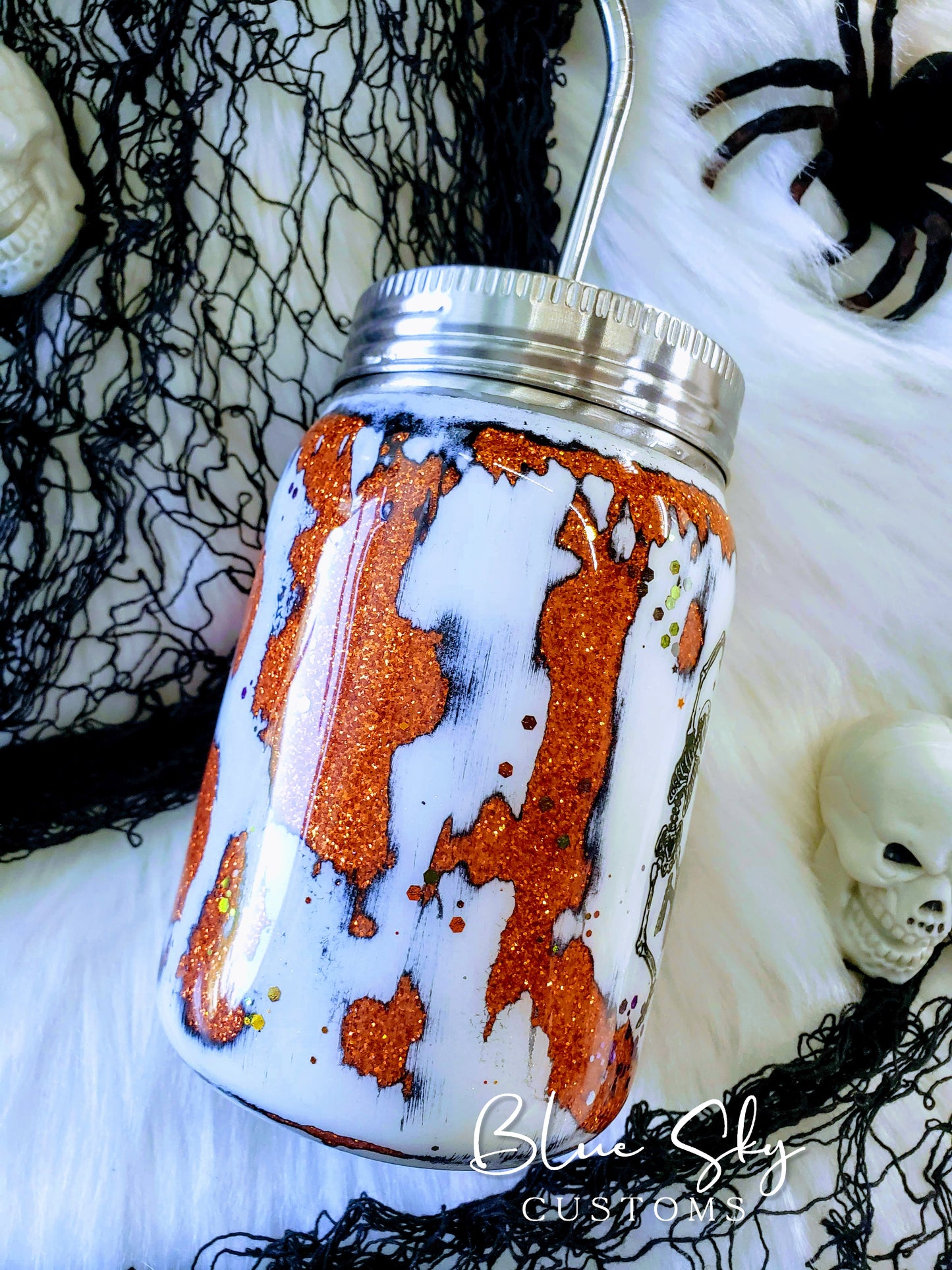 Spooky Season Distressed Glitter Tumbler