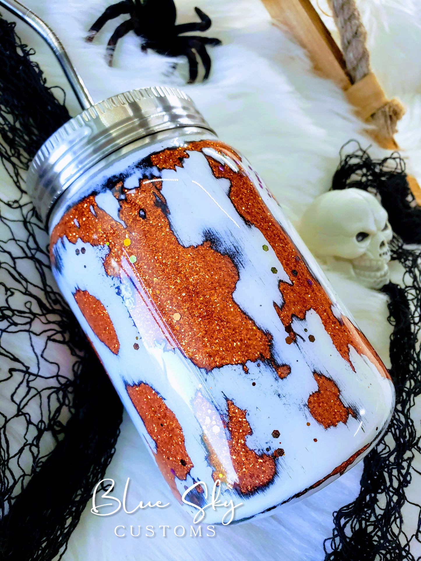 Spooky Season Distressed Glitter Tumbler
