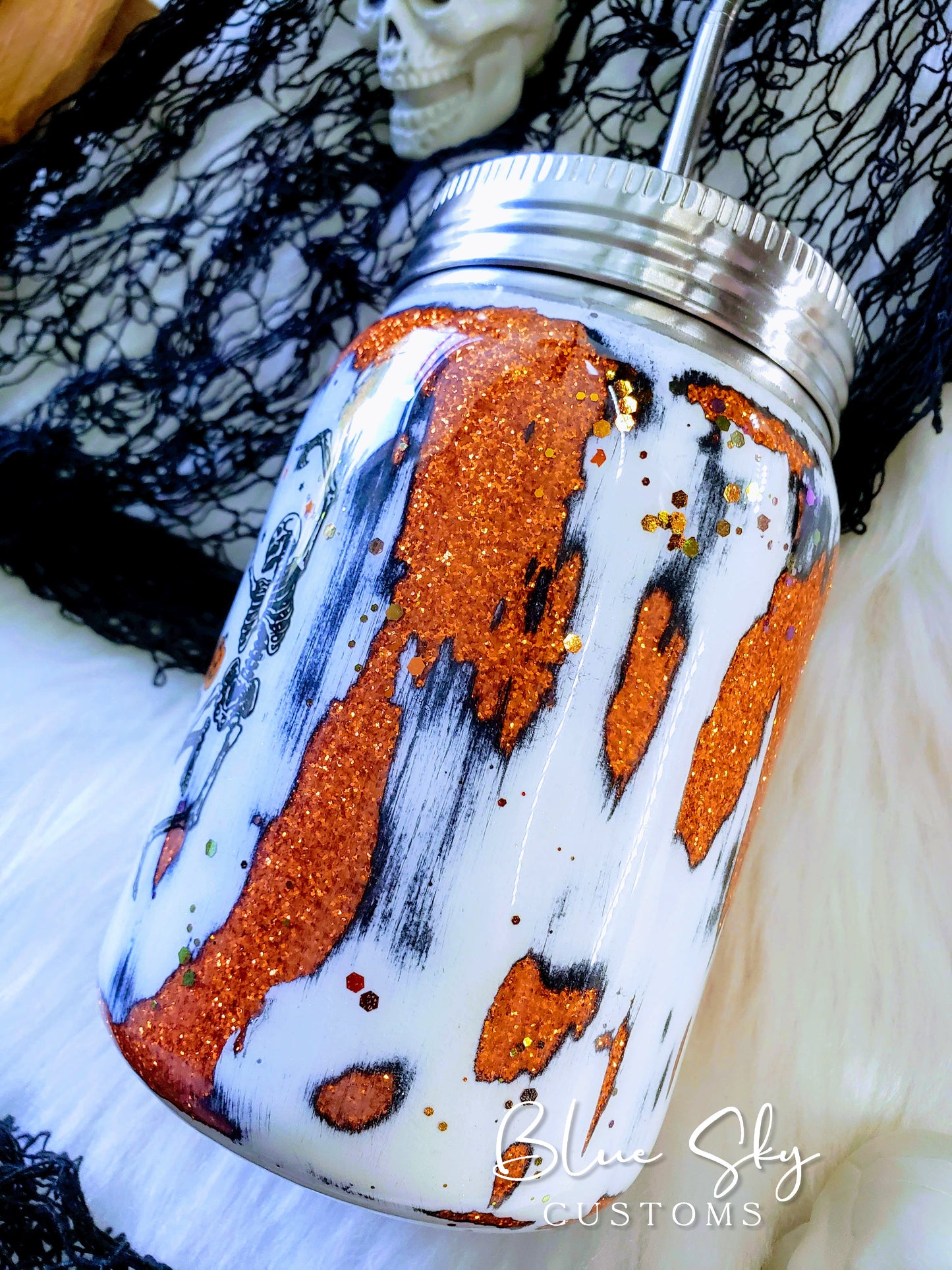 Spooky Season Distressed Glitter Tumbler