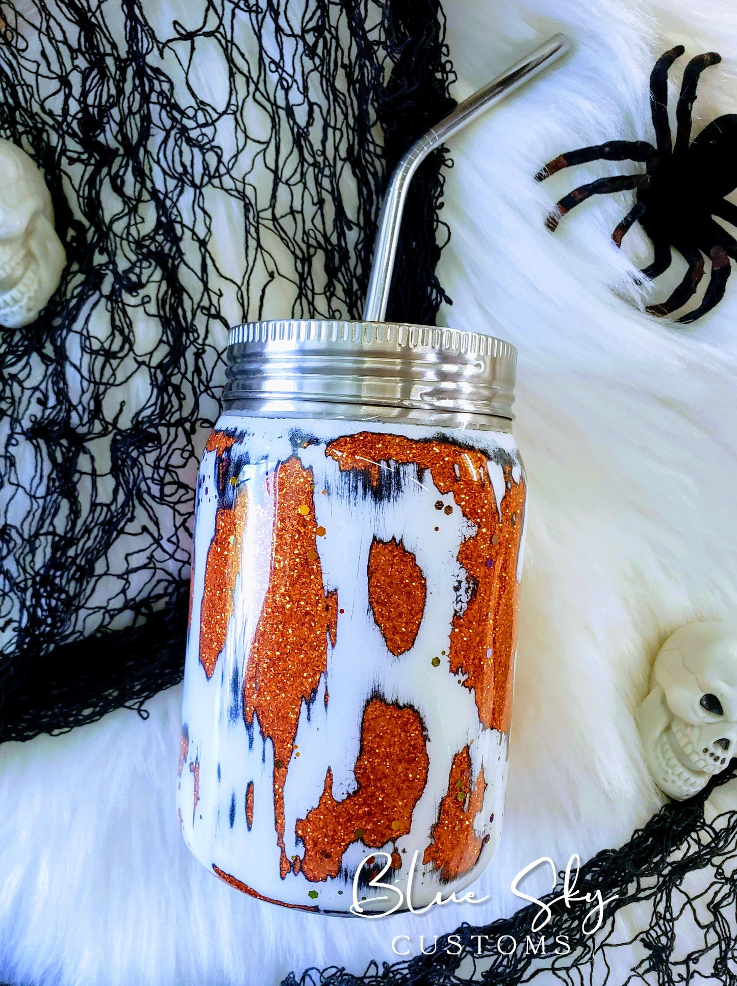 Spooky Season Distressed Glitter Tumbler
