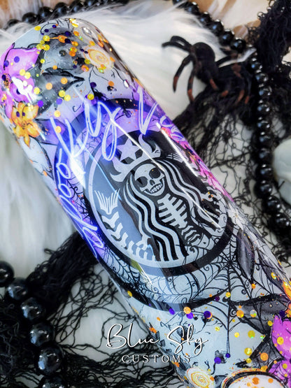 Spooky Vibes Purple & Orange Glitter Tumbler
