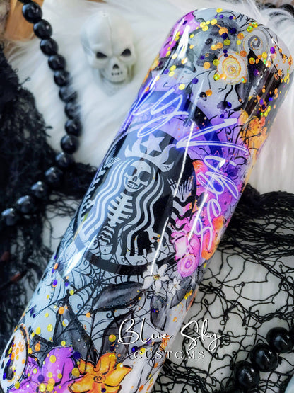 Spooky Vibes Purple & Orange Glitter Tumbler