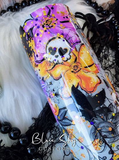 Spooky Vibes Purple & Orange Glitter Tumbler