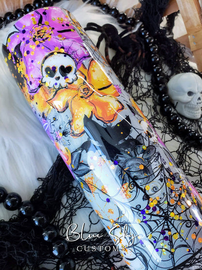 Spooky Vibes Purple & Orange Glitter Tumbler