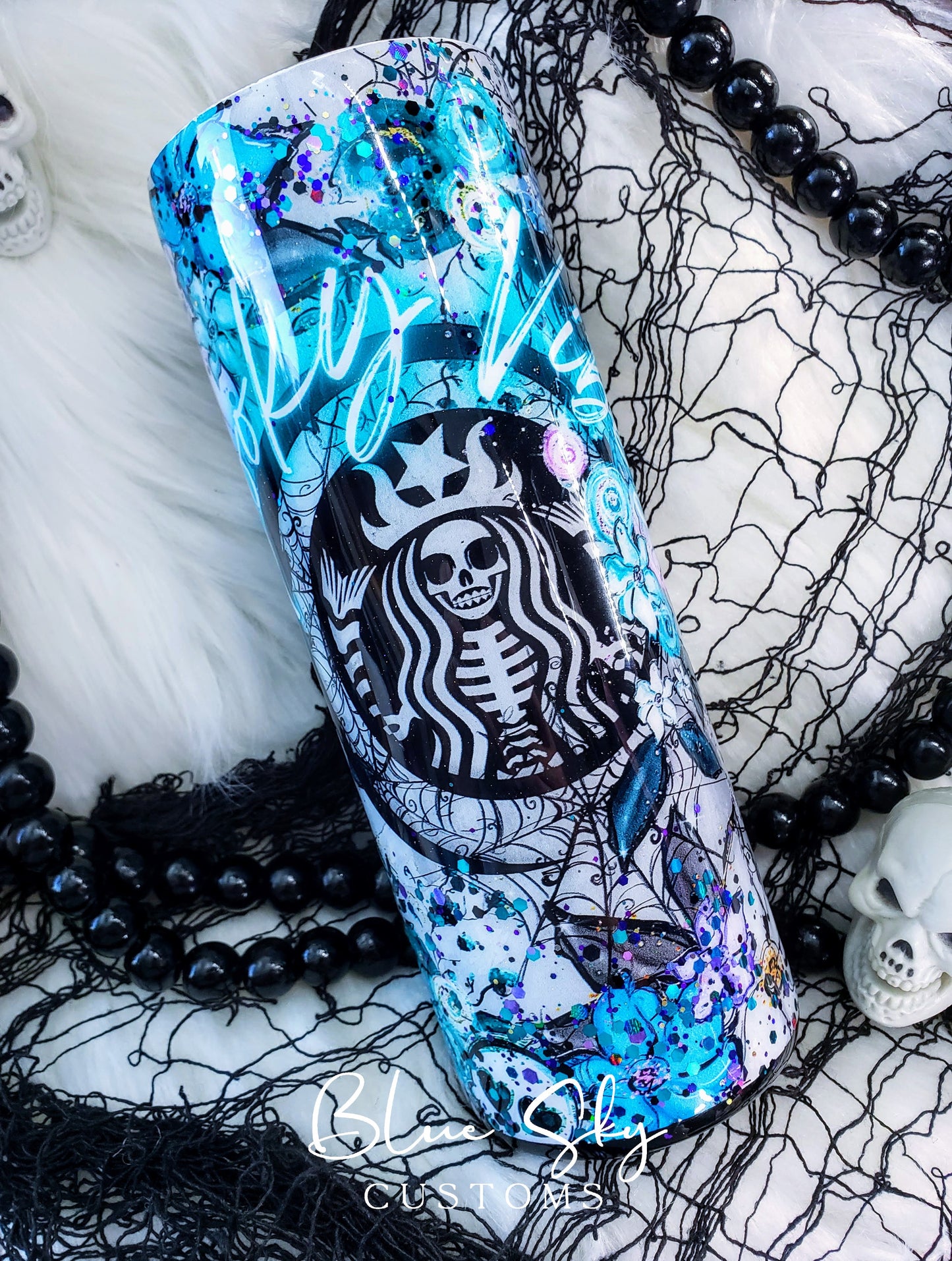 Spooky Vibes Teal & Turquoise Glitter Tumbler