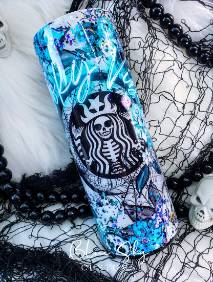 Spooky Vibes Teal & Turquoise Glitter Tumbler
