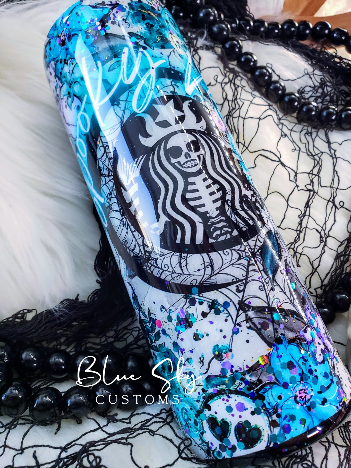 Spooky Vibes Teal & Turquoise Glitter Tumbler