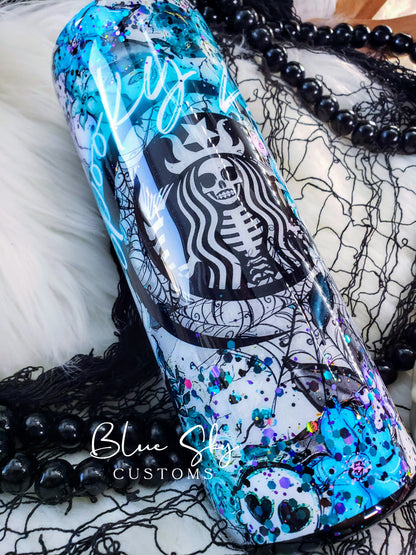 Spooky Vibes Teal & Turquoise Glitter Tumbler