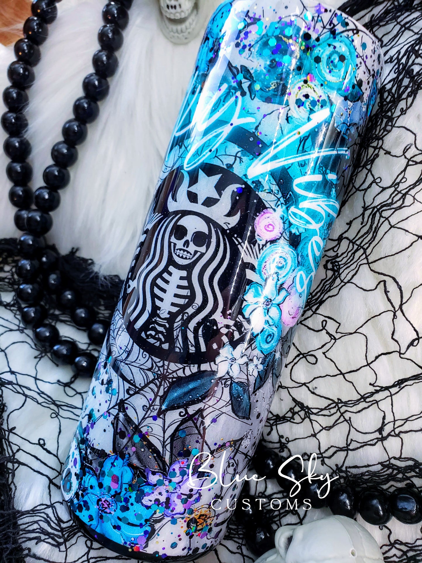 Spooky Vibes Teal & Turquoise Glitter Tumbler