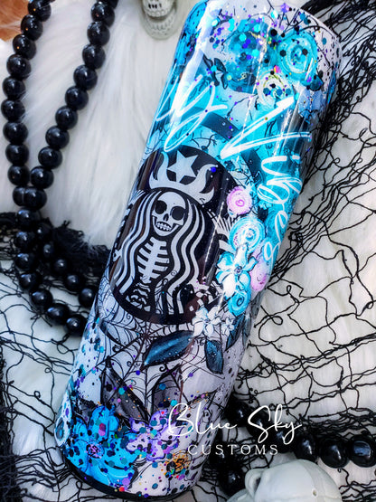 Spooky Vibes Teal & Turquoise Glitter Tumbler