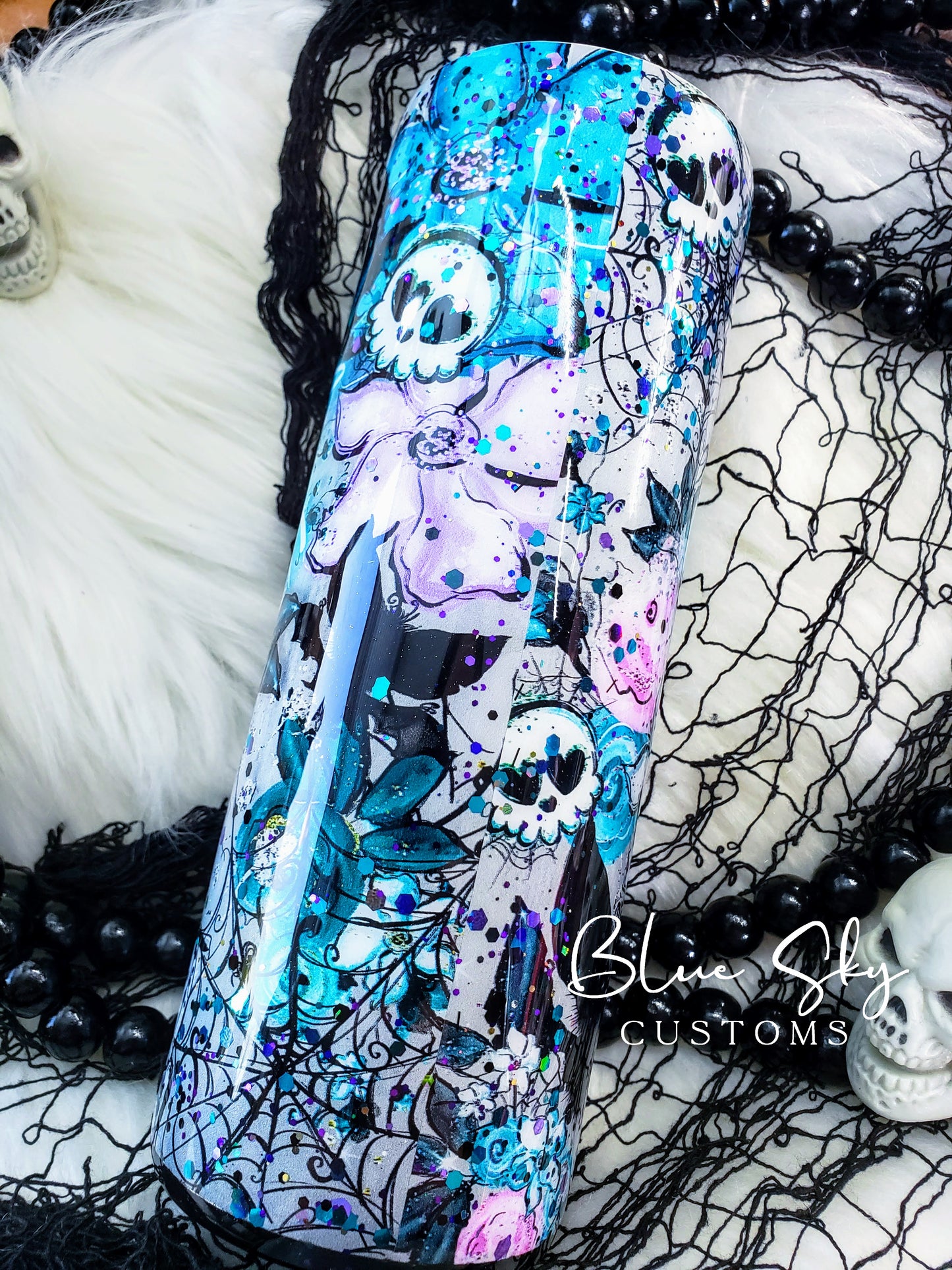 Spooky Vibes Teal & Turquoise Glitter Tumbler