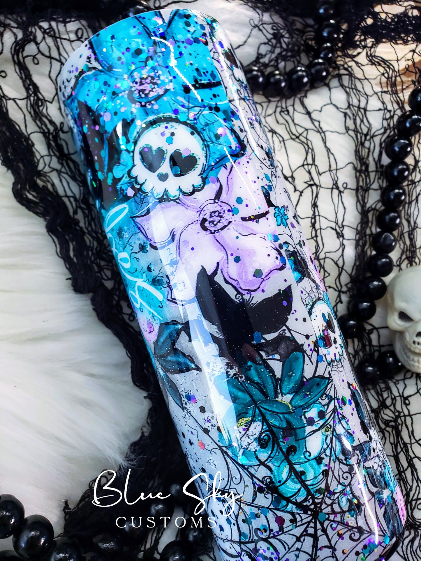 Spooky Vibes Teal & Turquoise Glitter Tumbler