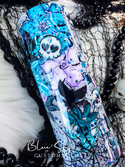Spooky Vibes Teal & Turquoise Glitter Tumbler