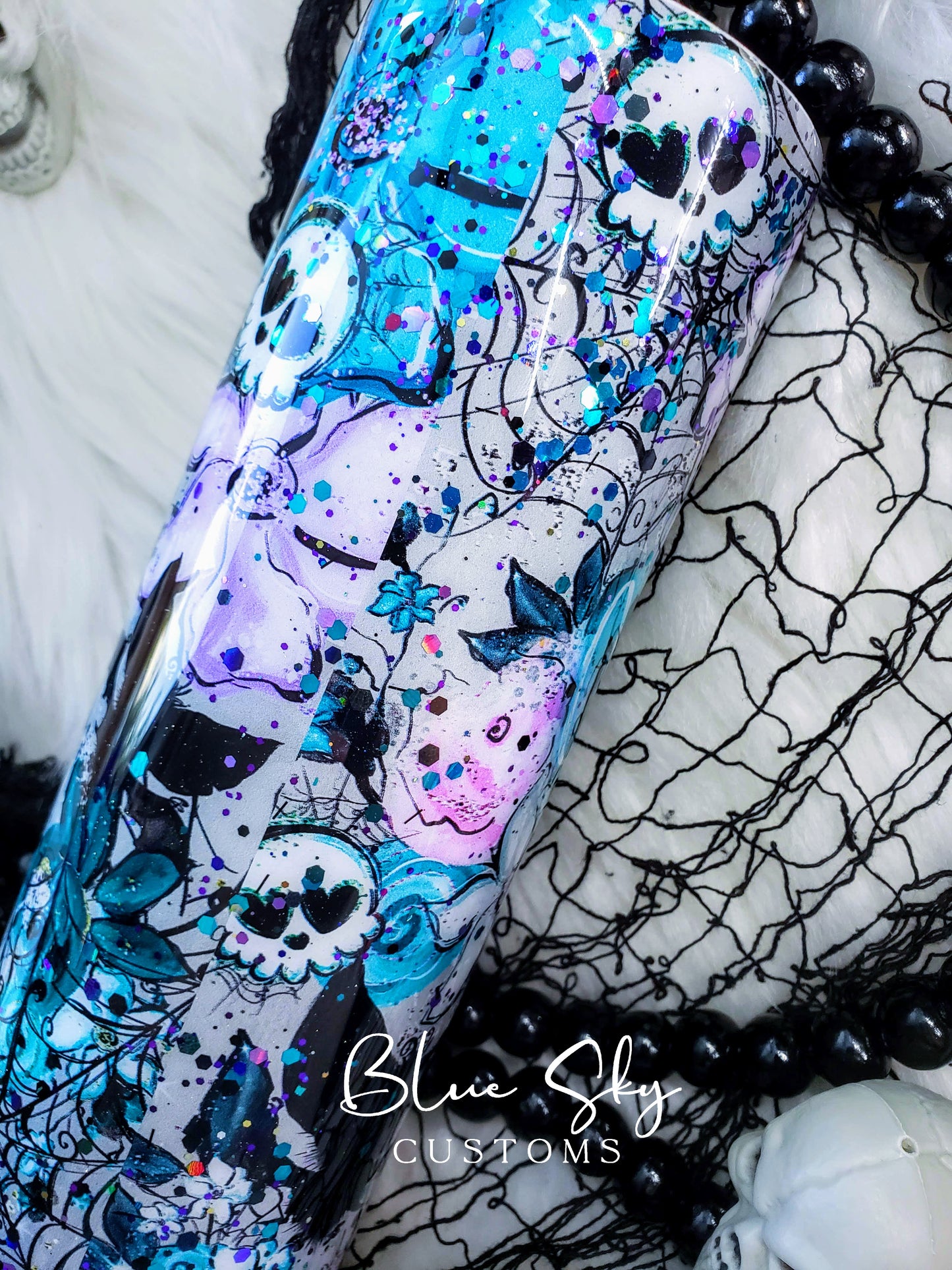 Spooky Vibes Teal & Turquoise Glitter Tumbler