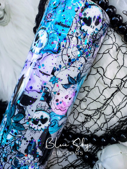 Spooky Vibes Teal & Turquoise Glitter Tumbler