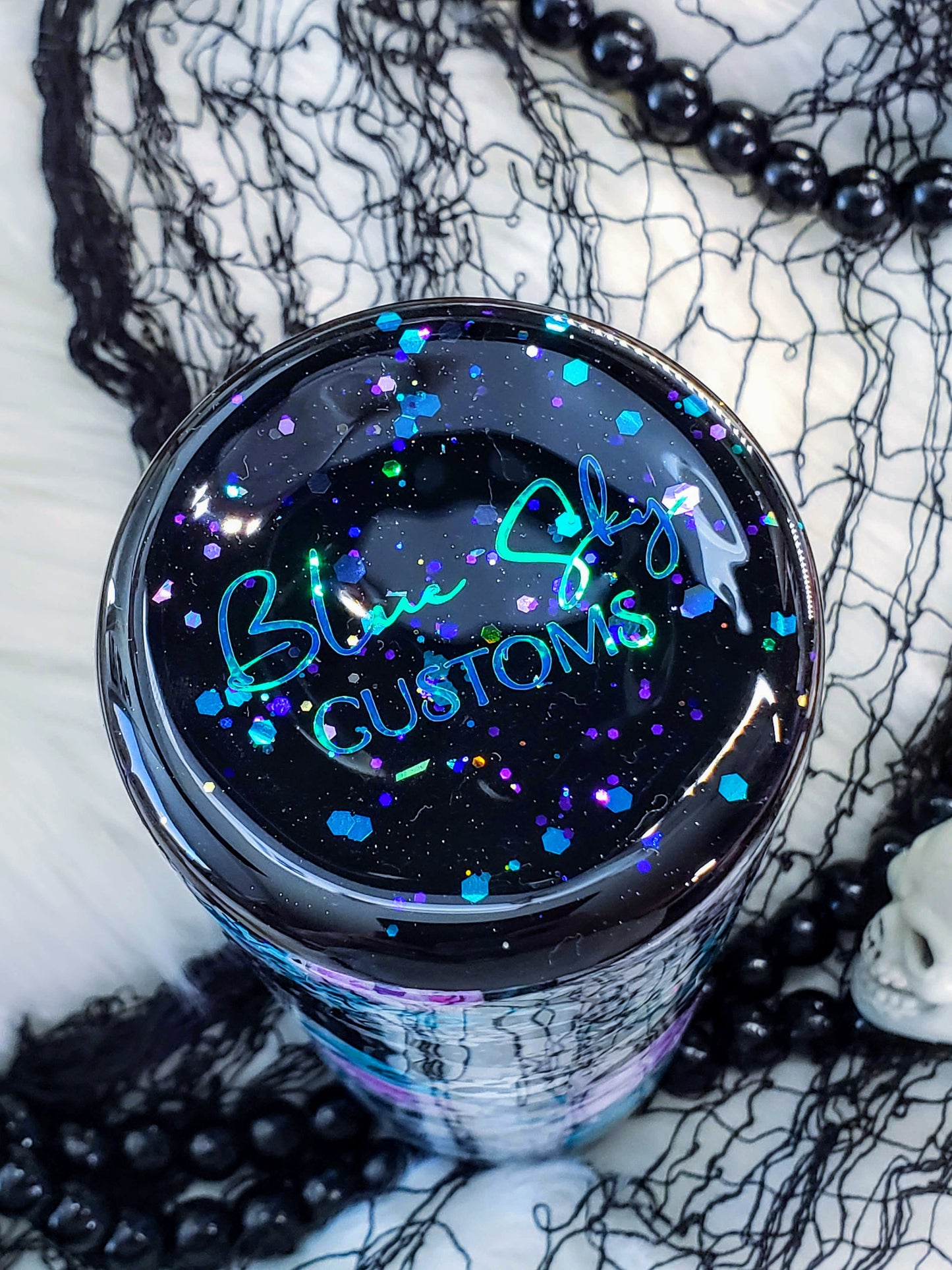 Spooky Vibes Teal & Turquoise Glitter Tumbler