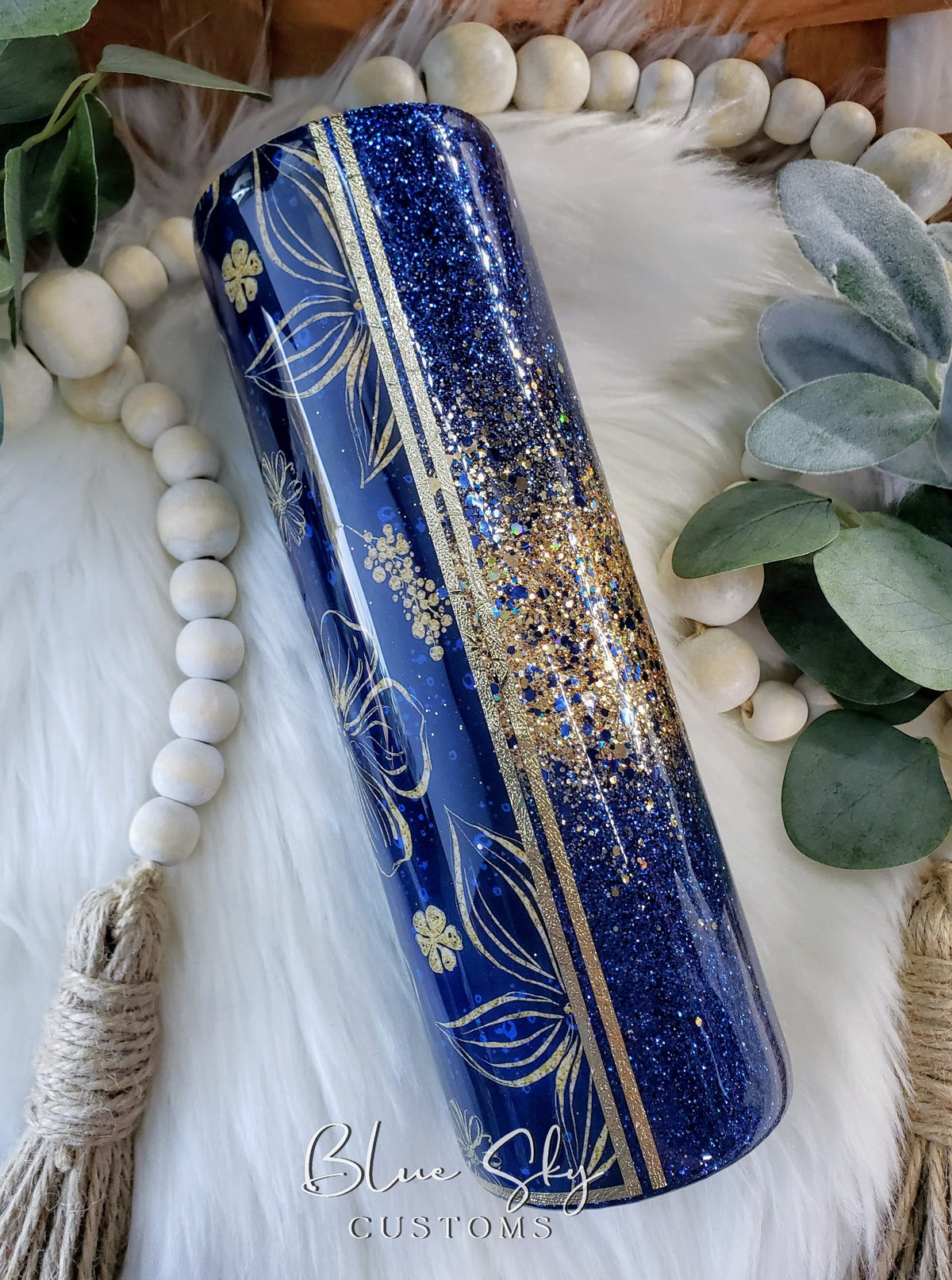 Navy & Gold Burst Split Glitter Tumbler