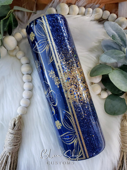Navy & Gold Burst Split Glitter Tumbler