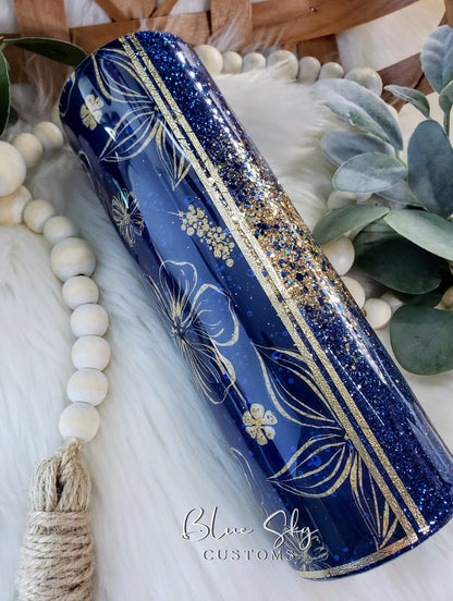 Navy & Gold Burst Split Glitter Tumbler