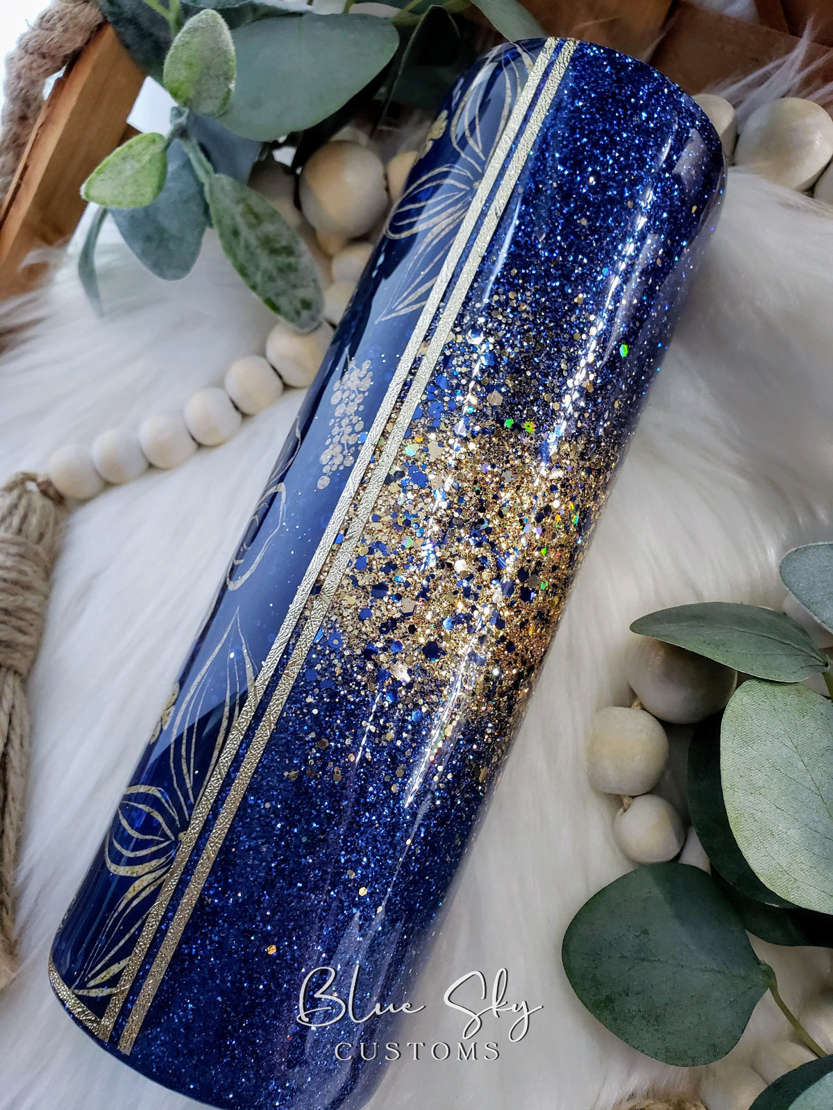 Navy & Gold Burst Split Glitter Tumbler