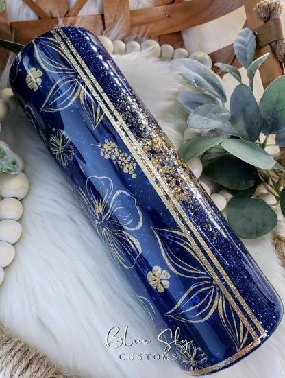 Navy & Gold Burst Split Glitter Tumbler