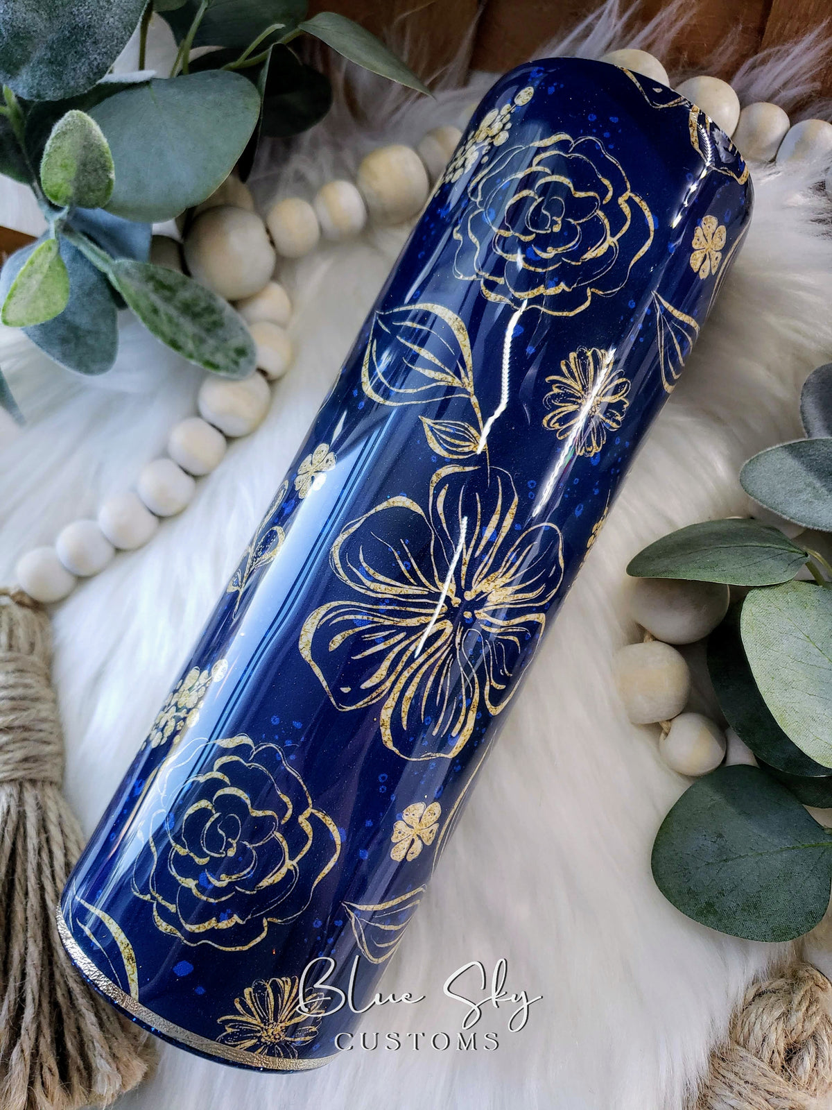Navy & Gold Burst Split Glitter Tumbler