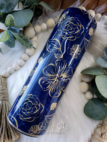 Navy & Gold Burst Split Glitter Tumbler